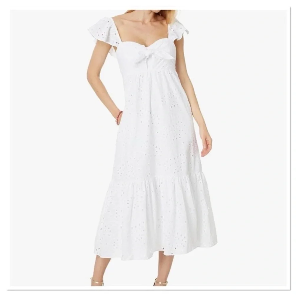 Lilly Pulitzer Midi Dress Elegant White Eyelet Dress Size 16 - Picture 3 of 5